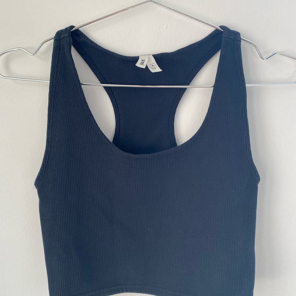 Pact black organic cotton cropped Ribbed racerback Tank Top